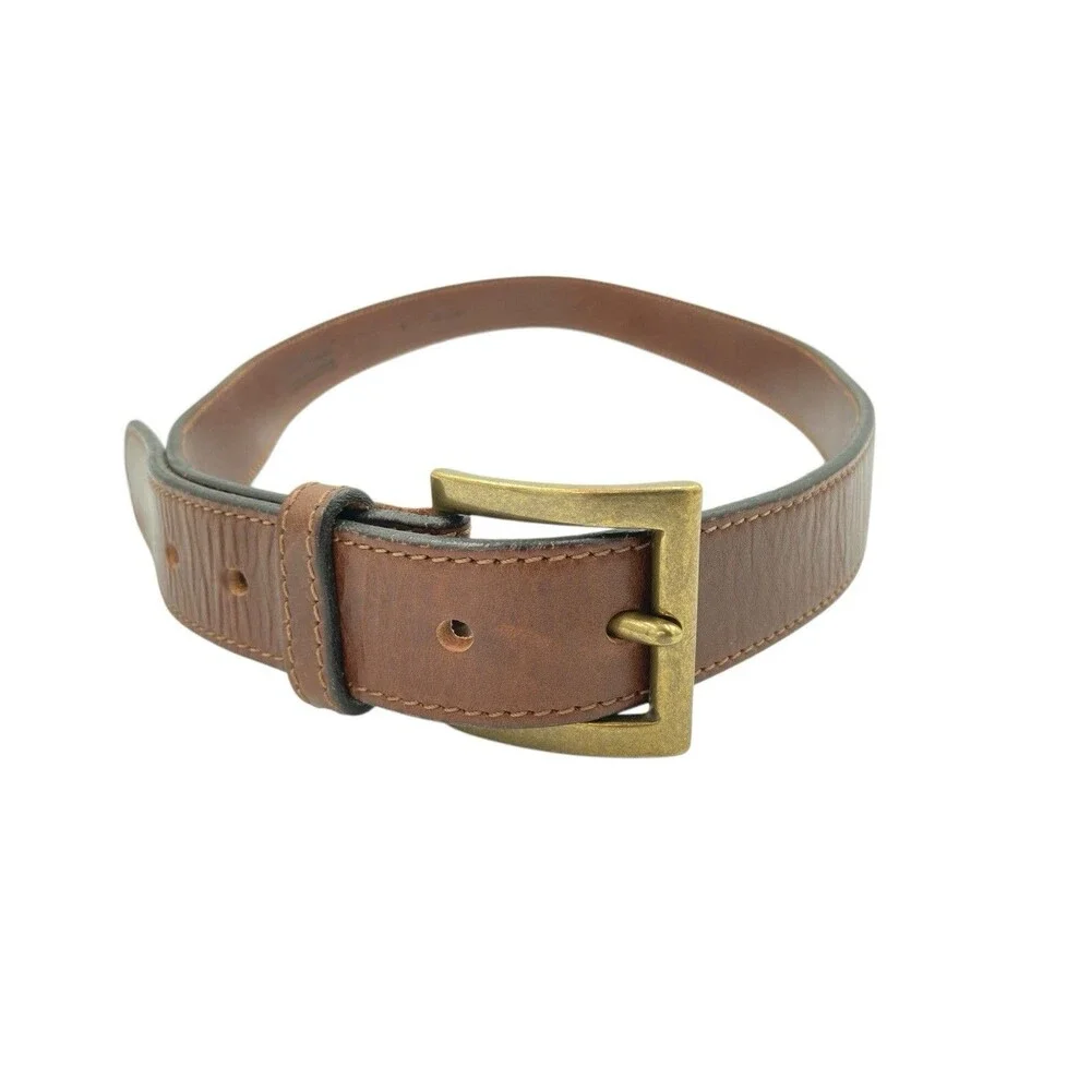 Vintage Eddie Bauer Mens Leather Belt Size 38 Solid Brass Buckle USA Made - Picture 3 of 14